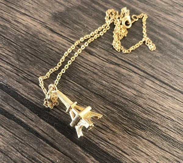 Zara Gold Plated Paris Eiffel Tower Necklace Charm Pendant with Rhinestone Crystals - Image 8