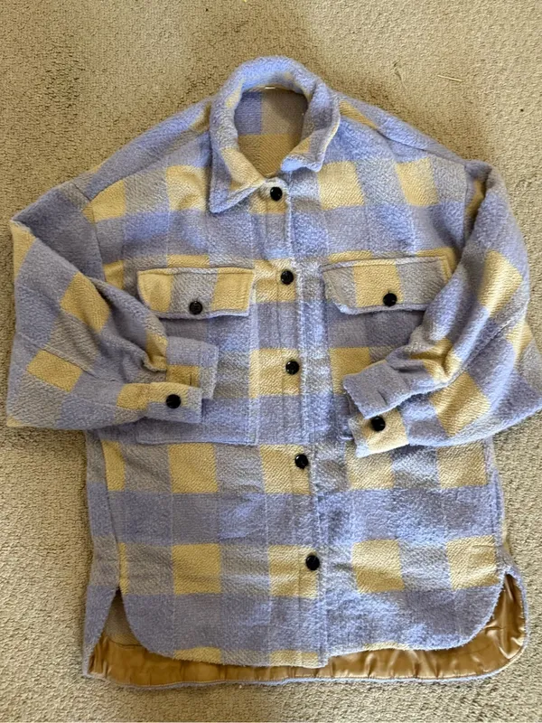 Checked Shacket Jacket in Lavender & Cream Purple - Image 4