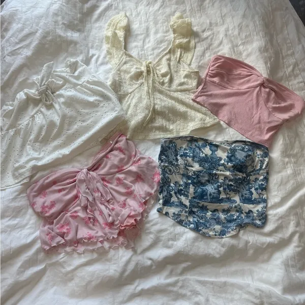 SHEIN Crop Tops Set - White, Cream, Pink,‎ Blue Floral - Image 2