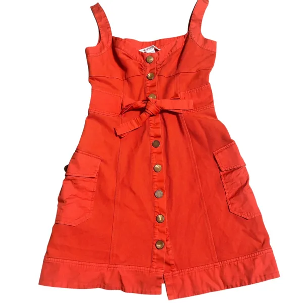 Diane‎ Von Furstenberg Orange Button Front Belted Cargo Dress Size 4 - Image 4