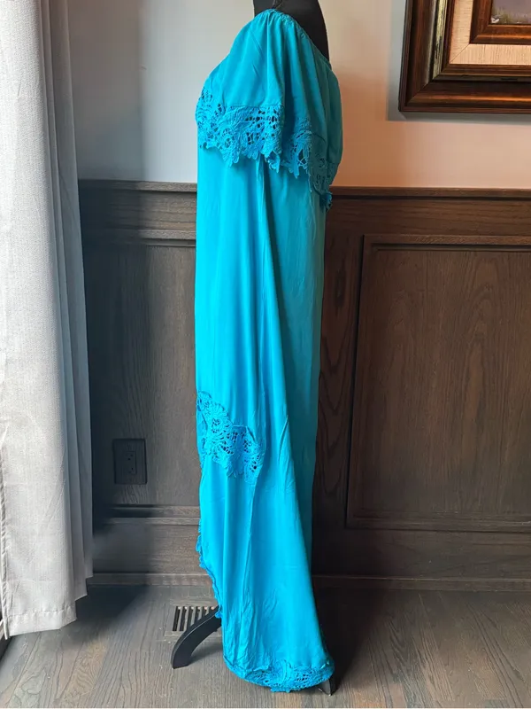 Sisjuly Teal Off-Shoulder Maxi Dress - Image 3