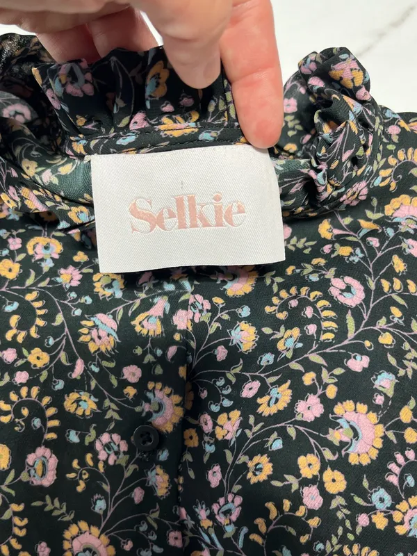 Selkie The Bistro button down Blouse in Ditsy Dark Green Floral Top - Image 4