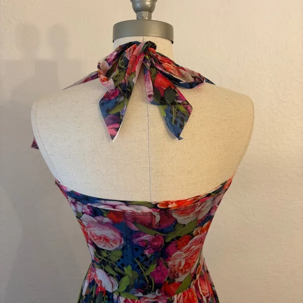 Fuzzi Floral Mesh Halter‎ Maxi Dress XS Romantic Ruffle Wedding Guest Italy $650 - Image 6