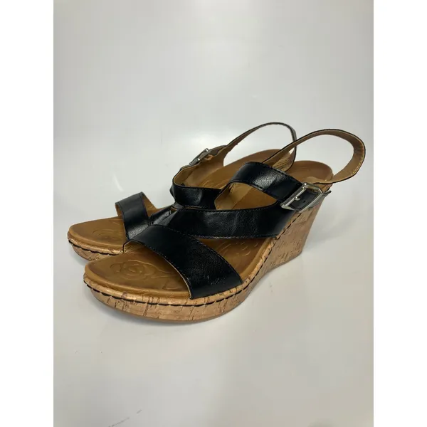 b.o.c. Wedge‎ Sandals Womens 10M Black Excellent Cork Strappy Slingback CBFK18 - Image 3
