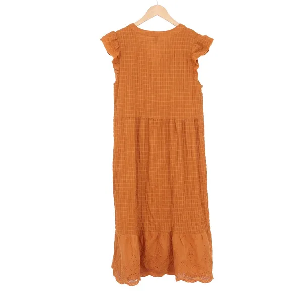 Emery Rose Rust Orange Eyelet Smocked Midi Dress Womens Medium - Image 5
