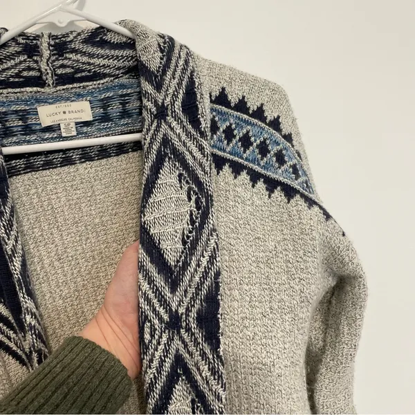 LUCKY BRAND Aztec Open Cardigan Tribal 3rd Piece Multi Navy Blue Boho Duster S - Image 9