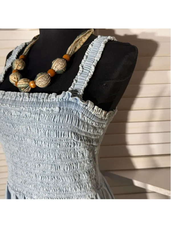 Vintage Y2K Gap babydooll denim dress tiered cotton cottage boho Western coastal - Image 6
