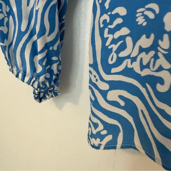 Lilly Pulitzer Camille Blouse Silk Night Swimming Blue White Print Womens Large - Image 3