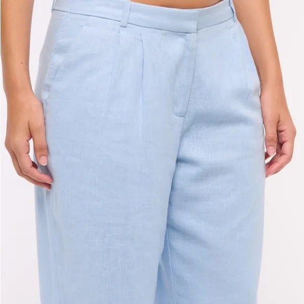 Abercrombie Curve Love Sloane Low Rise Wide Leg Tailored Linen Pant 32L Sky Blue - Image 3