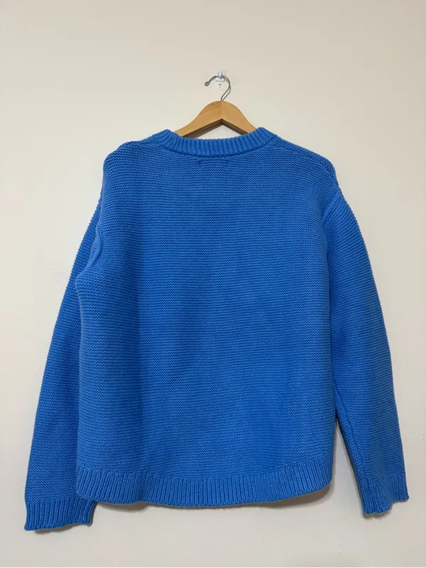 NWT Banana Republic Chunky Knit Blue Crewneck Cotton Blend Sweater - Image 3