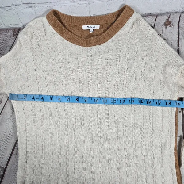 Madewell Womens XS Colorblock Ribbed Knit Sweater Dress NH072‎ White Brown FA22 - Image 6