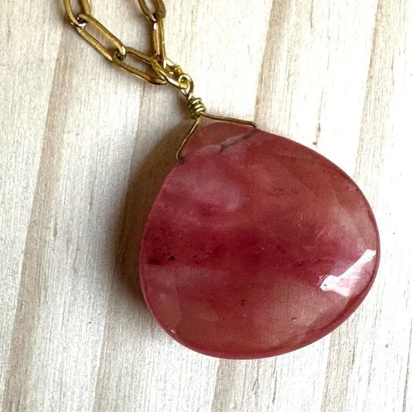 Faceted Dyed Quartz Pendant Necklace on Gold-Tone Paperclip Chain - Image 6