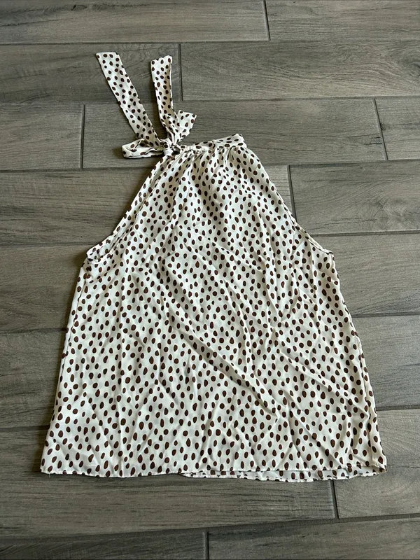 Papermoon Cream Halter Camisole with Brown Polka Dots - Image 4