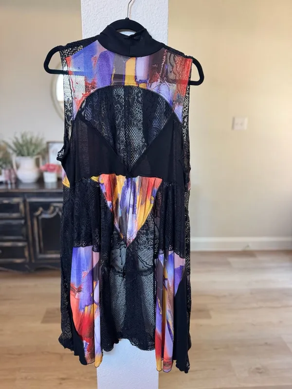 Adore Vest Size L Multicolored Abstract Print Lace Trim - Image 4