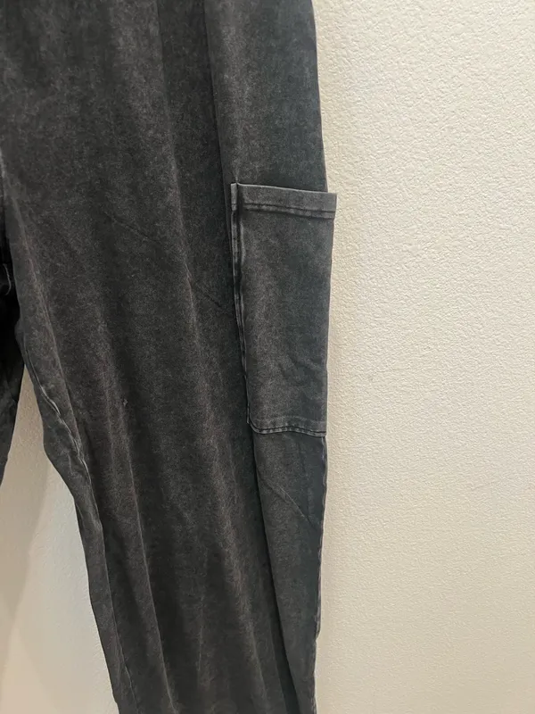 Strapless Black Acid Wash Wide-Leg Jumpsuit with Pockets by Double Zero Size M - Image 4