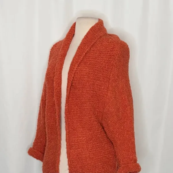 SUNDANCE Laurel Breeze Cardigan Sweater Solid Orange Boucle Knit Wool Small - Image 6