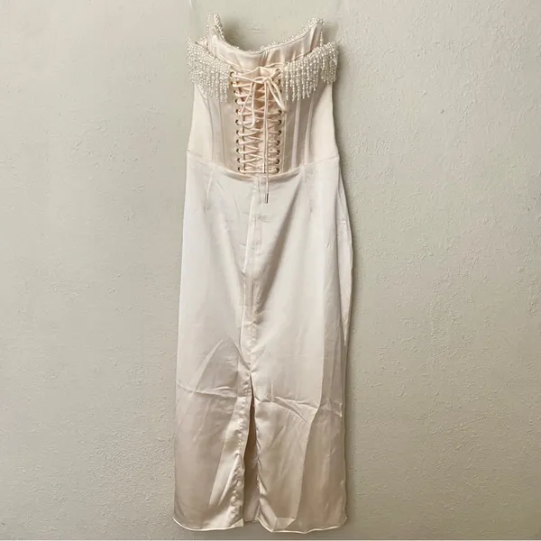 House of CB 'Nalita'‎ Vintage Cream Embellished Strapless Midi Dress NWOT Size M - Image 6