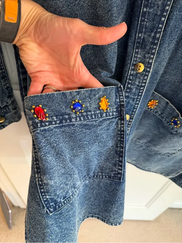 Vintage L.A. Blues Jeweled‎ Studded Denim Tunic Shirt Jacket Size 14-16 - Image 9