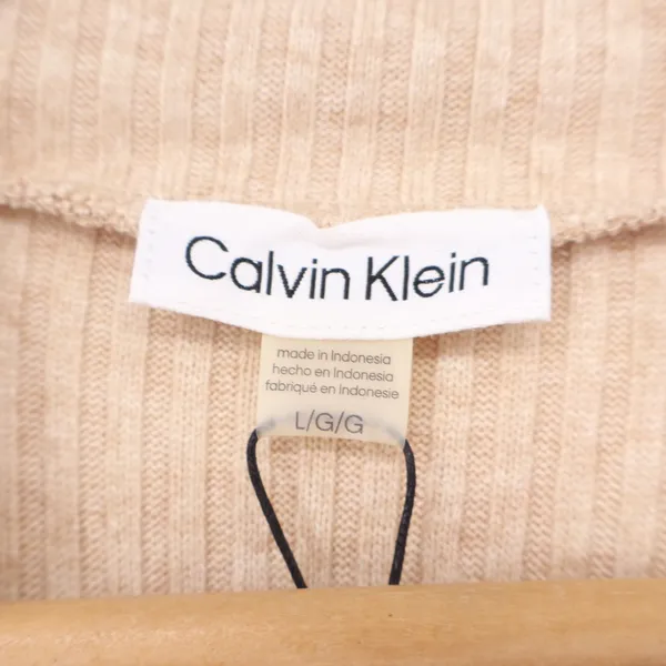 Calvin Klein Womens Ribbed Mock Neck Elbow Sleeve Top Oatmeal Beige L - Image 2