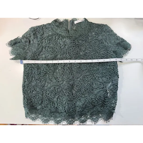 Zara Trafaluc Womens Green Lace Crop Top High Neck Back‎ Zip Short Sleeve Small - Image 7