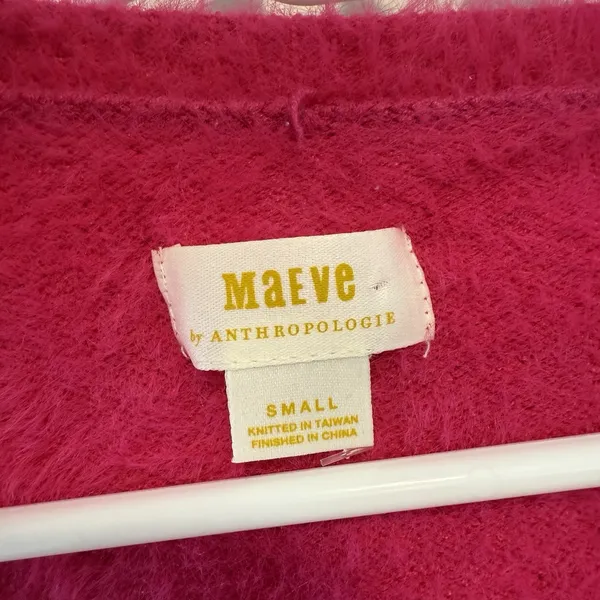 Maeve Anthropologie Pink Rona Eyelash‎ Deep Scoop Neck Fuzzy Sweater Small - Image 3