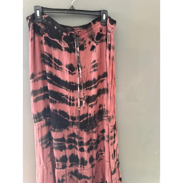 Mauve Black Tie Dye Tiered Maxi Skirt Viscose Boho Lace Trim Free‎ Size India - Image 3