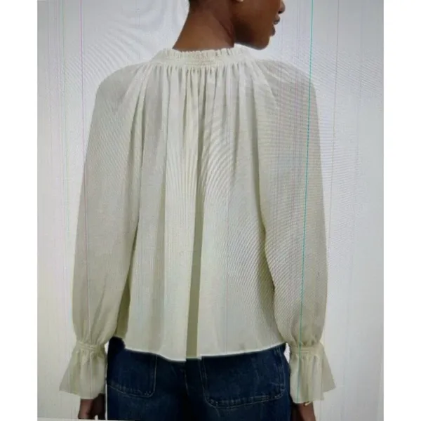 Madewell $98 Women's Nayla Boho Long Sleeve Tie Top, Winter White Size XL - Image 3