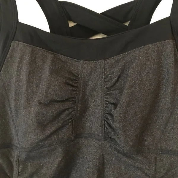 Athleta scrunch ruched‎ crisscross athletic long charcoal gray tank top XS - Image 3