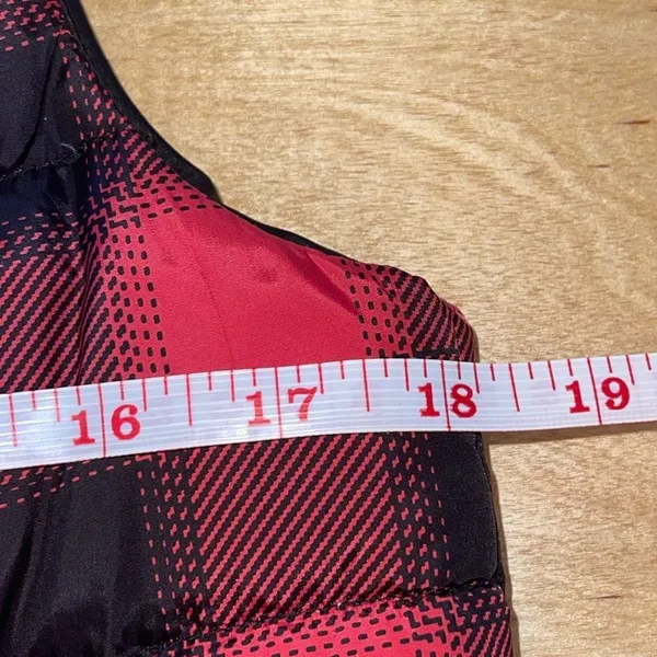 J. Jill Womens Buffalo Plaid Full Zip Quilted Puffer Long Down Vest Red Black XS - Image 8