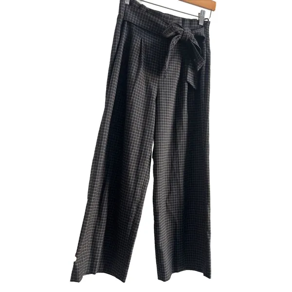 Zara Influencer Fave Plaid Wide Leg Cropped Trousers Pleated Tie Front Blue Chic Sz S - Image 5