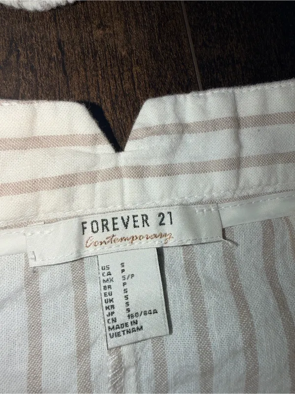 Forever 21 Ivory and Tan Striped Button Crop Tank and Midi Skirt Set - Image 4