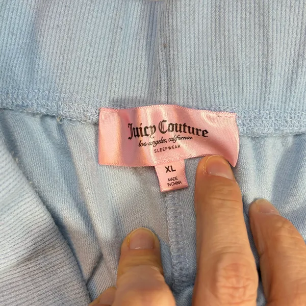 Juicy Couture womens light blue velour pants. Size XL. Juicy bedazzle, wide leg - Image 5