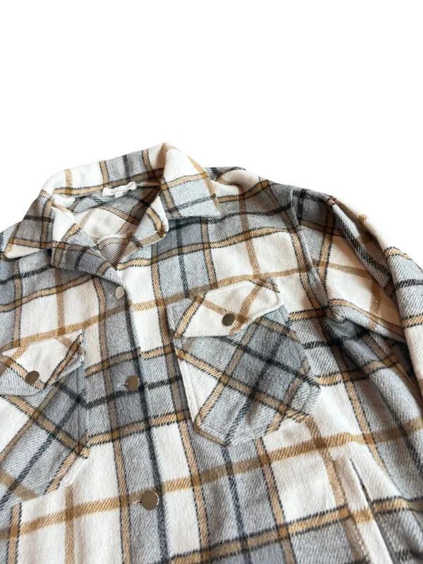Bohme Plaid Flannel Shacket Shirt Jacket Snap Down Button Pockets Medium Women's - Image 7