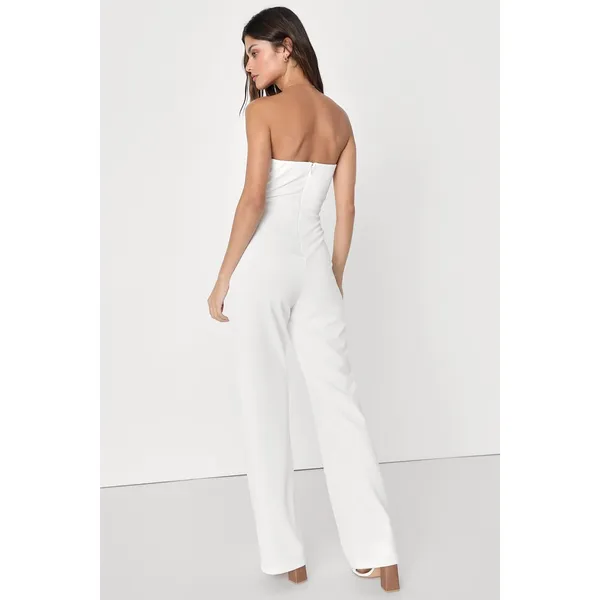 NWT Lulus Surely Stunning Ivory Strapless Bustier Jumpsuit Cut Out Elegant Sz S - Image 4