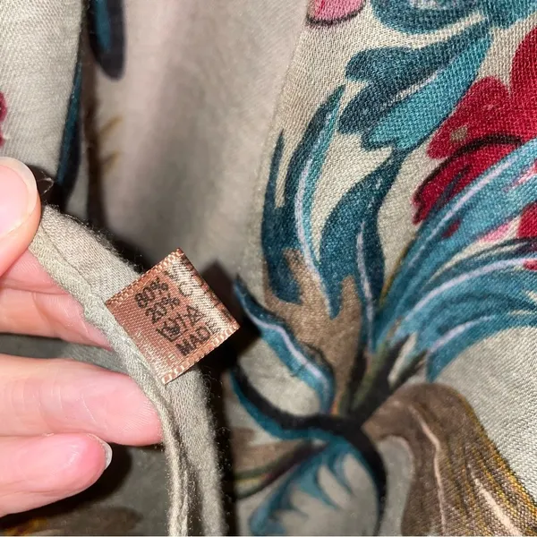 Tan Boho Floral Ruana Longline Shawl Lightweight Wrap - Image 9
