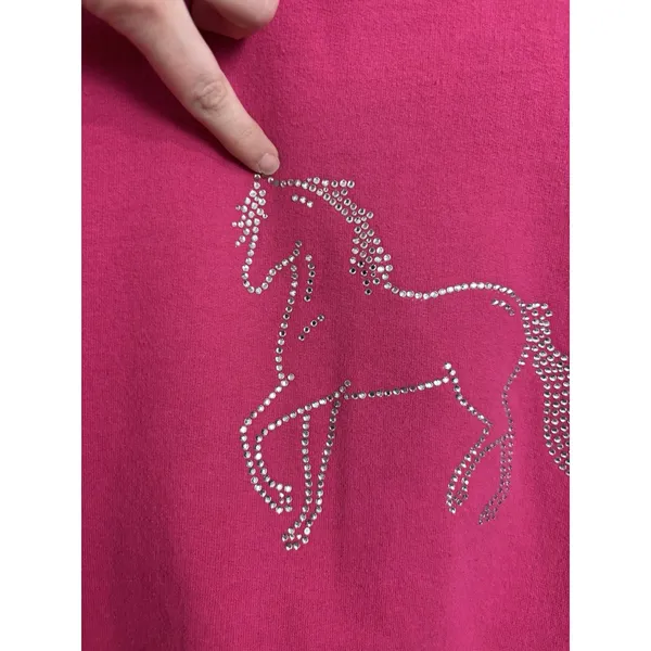 Pink Pony Horse Rhinestone Homemade Crewneck Sweatshirt S Equestrian Cowgirl - Image 6