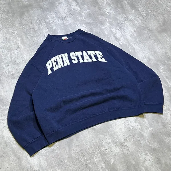 Fruit of the Loom Vintage Navy and White Penn State Heavyweight Cotton Crewneck Sweatshirt - Image 3