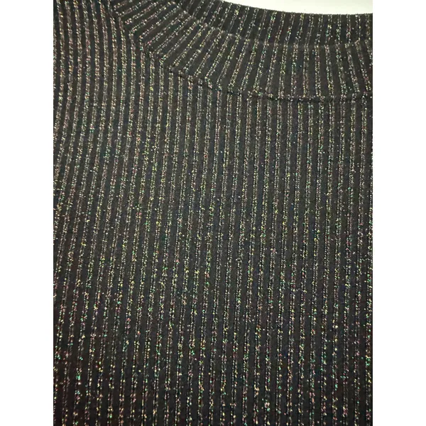 LOFT Womens Black Ribbed Metallic Shimmer‎ Long Sleeve Midi Sheath Dress Small - Image 2