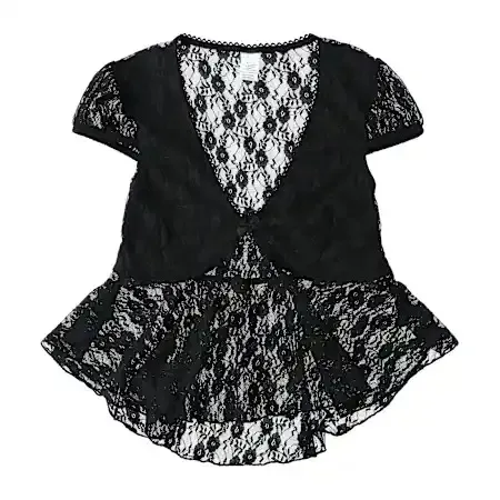 NWT Black Lace see through Cap Sleeve Babydoll high low Top size M - Image 5