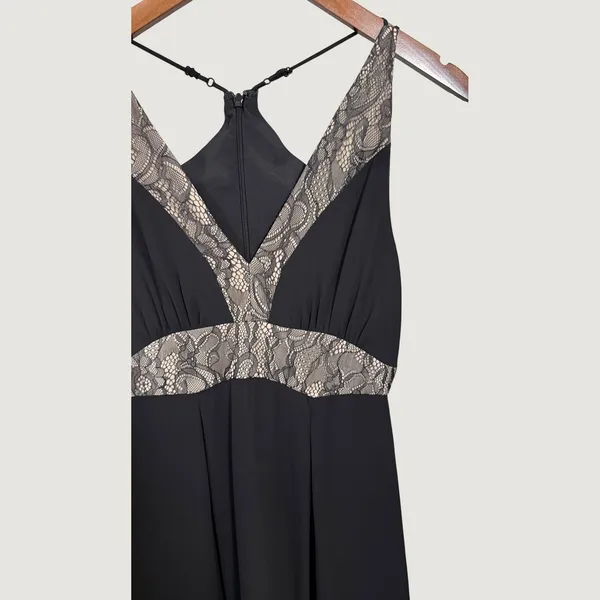 BCBGeneration Black Lace Trim T-Strap Back Chiffon Maxi Dress Size 4 - Image 10