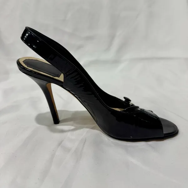 Christian Dior Black Patent Leather Peep Toe Slingback Heel Single Shoe 38.5 - Image 2