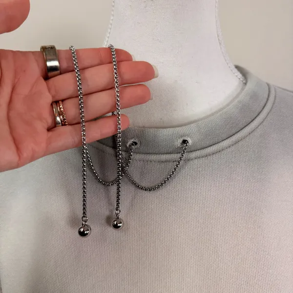 Womens Grey Cream Ombre Cropped Sweatshirt Silver Chain Detail Boxy Fit L - Image 7