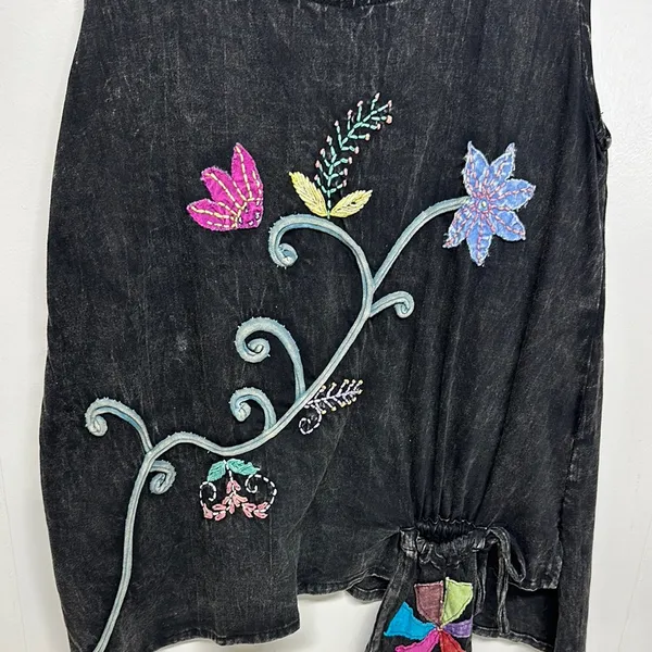Black Asymmetrical Embellished Sleeveless Tank Top - Image 2