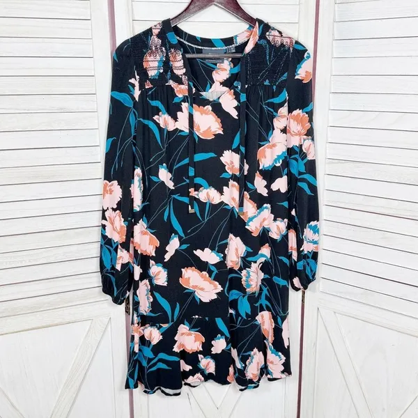 Maeve Anthropologie Ragonda‎ Floral Smocked Shoulder Tunic Shift Dress Black 4 - Image 8