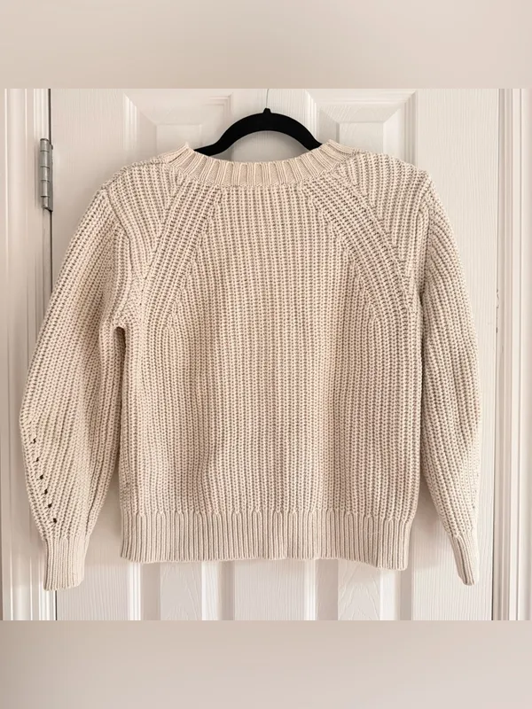 Everlane The Texture Cotton Crewneck Knit‎ Sweater Jumper Cream size Small - Image 3