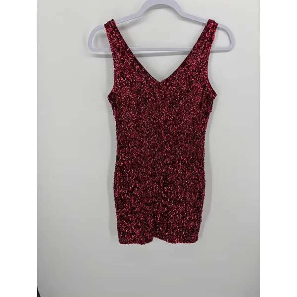 PrettyGuide Sequin Bodycon Dress Women S Burgundy Red V-Neck Mini Party Clubwear - Image 3