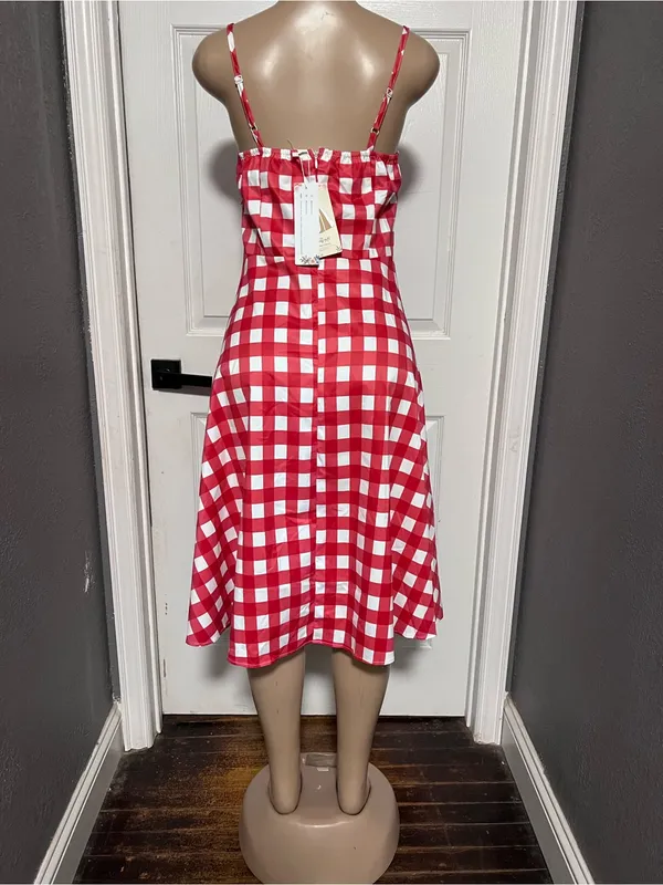 NWT Red and White Gingham plaid Midi check Sundress L costume vintage inspired - Image 8