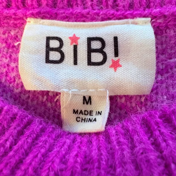 BiBi Vibrant Pink Knit Sweater With Flowers M - Image 3