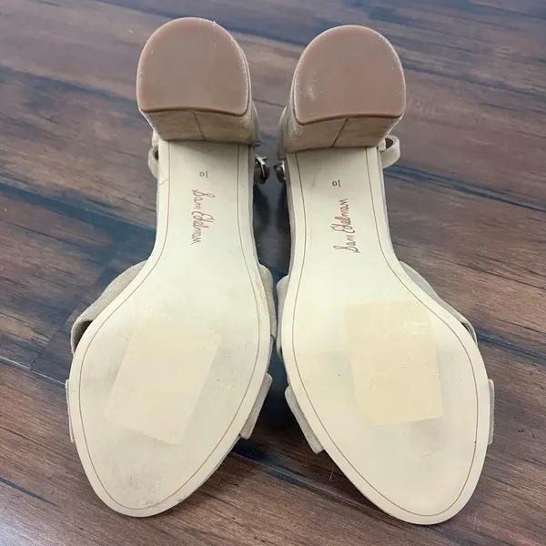 Sam Edelman Yancy Suede Block Heel Sandals Nude Beige Ankle Strap - Size 10 - Image 11