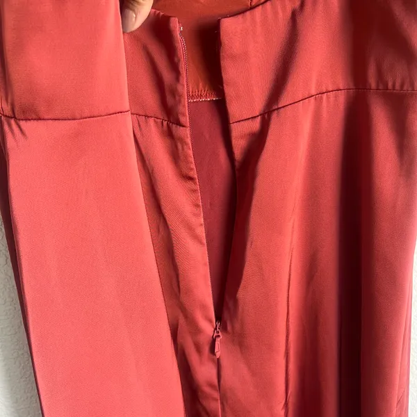 Azazie Bridesmaids Dress Terracotta Flowy Cowl Neckline Side Slit Satin Size 12 - Image 10